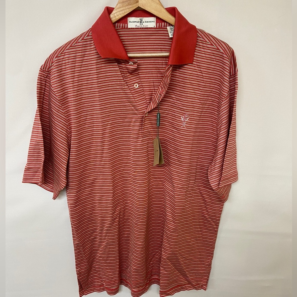 Fairway & Greene Polo Shirt Mens Size M Spice Performance Striped Short Sleeve